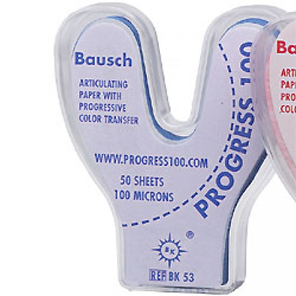 Bausch BK53 Artikulationspapier mit progressiver Farbtönung 100µ Spenderpackung 50 Blatt Hufeisenform blau